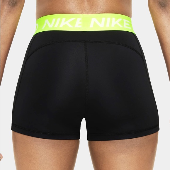 Women’s Nike Pro 3” Black with Neon band Shorts - Picture 3 of 7